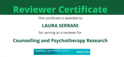 Reviewer Certificate by BACP and Wiley for serving as a reviewer for Counselling and Psychotherapy Research